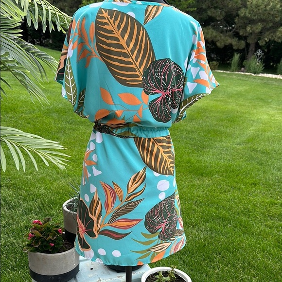 Tropical Print V-Neck Dress - Picture 2 of 2